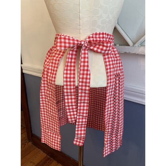 Vintage Red and White Gingham Checked 1/2 Apron Tie Waist Cross Stitch Adult - Picture 4 of 7